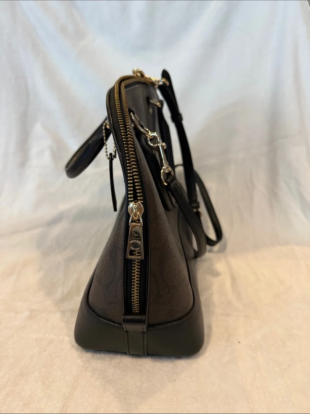 Coach Dome Satchel in Brown with Black Trim